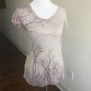 Sheer Tree Pattern T-Shirt Rhinestones